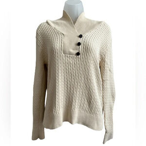 Ladies Jeanne Pierre Cable Knit Ivory Long Sleeve Sweater, Size Large